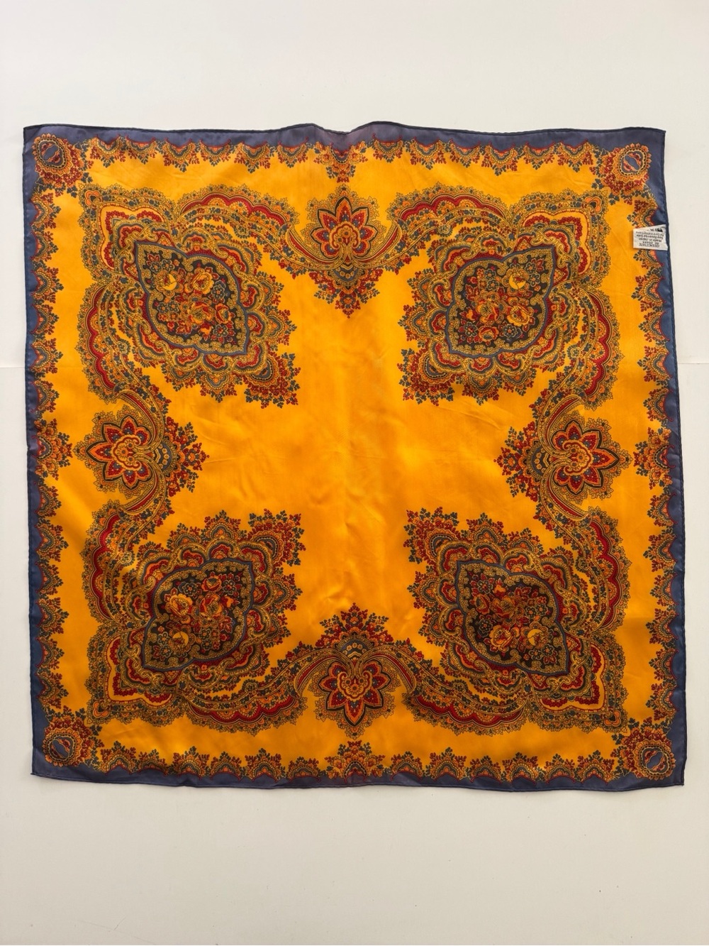 Vintage 1970s Sally Gee Paisley Scarf Mustard Yellow Mod Boho - Picture 3 of 6
